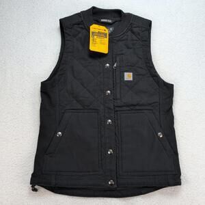Carhartt Women’s XS Relaxed Fit Insulated Rib Collar Canvas Vest Black OV4423-W